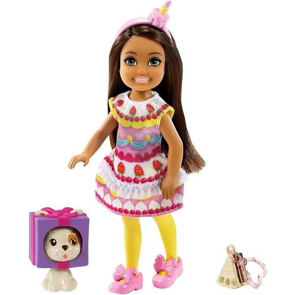 Barbie Club Chelsea Dress-Up Doll Brunette in Cake Costume with Pet 6" - Picture 2 of 6